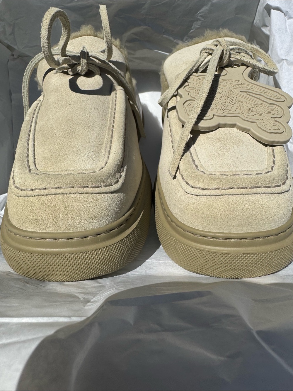 Burberry EKD Shearling-Lined Suede Mules Clay EU 41 - Picture 6 of 17